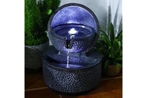 Sunlinua Indoor Waterfall Fountain Relaxing Soothing Floor Standing Water Fountains with Natural Stones, LED Lights&Pump for Garden, Living Room, Patio, 24" Tall