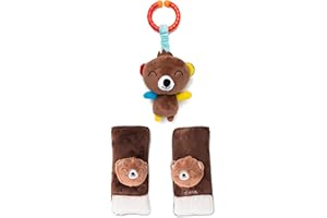 Diono Baby Bear Character Car Seat Straps & Toy, Shoulder Pads for Baby, Infant, Toddler, 2 Pack Soft Seat Belt Cushion and Stroller Harness Covers Helps Prevent Strap Irritation