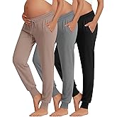 Sweetyweee 3 Pack Women's Lounge Maternity Pants, Casual Joggers Underbelly Pregnancy Sweatpants with Drawstring and Pockets