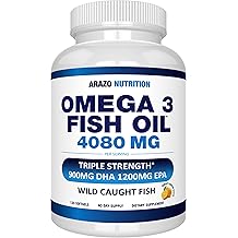 Arazo Nutrition Wild Caught Omega 3 Fish Oil &ndash; 120 Soft Gels &ndash; 4,080mg High EPA 1200mg DHA 900mg Lemon Flavor Burpless Softge