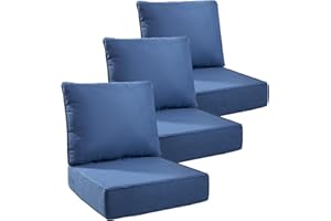PUGIRE Luxury 6" Outdoor Cushions for Patio Furniture, 24x24x6" Thick Seat Cushion Set of 3, Fade Resistant Couch Chair Replacement Cushions High Density Deep Wicker Chair Cushion w/ Removable Cover, Blue