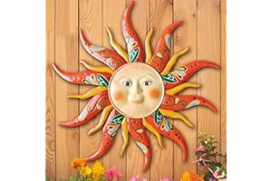 EOORAU Metal Sun Wall Art Decor, 17.3 inch Metal Sun Face Garden Sculptures Statues Wall Art Decorations for Indoor and Outdoor, Room Garden Porch Fence Balcony Patio Decor