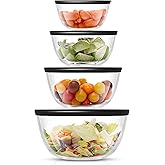 JoyJolt Kitchen Mixing Bowls - 8pc Glass with Lids Set – Neat Nesting Large Bowl Batter Cooking Storage and Big Salad BPA-Free Black