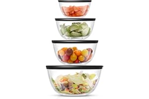 JoyJolt Kitchen Mixing Bowls - 8pc Glass Bowls with Lids Set – Neat Nesting Bowls - Large Mixing Bowl Set Batter Bowl - Cooking Bowls - Storage Bowls with Lids and Big Salad Bowl with BPA-Free Lids