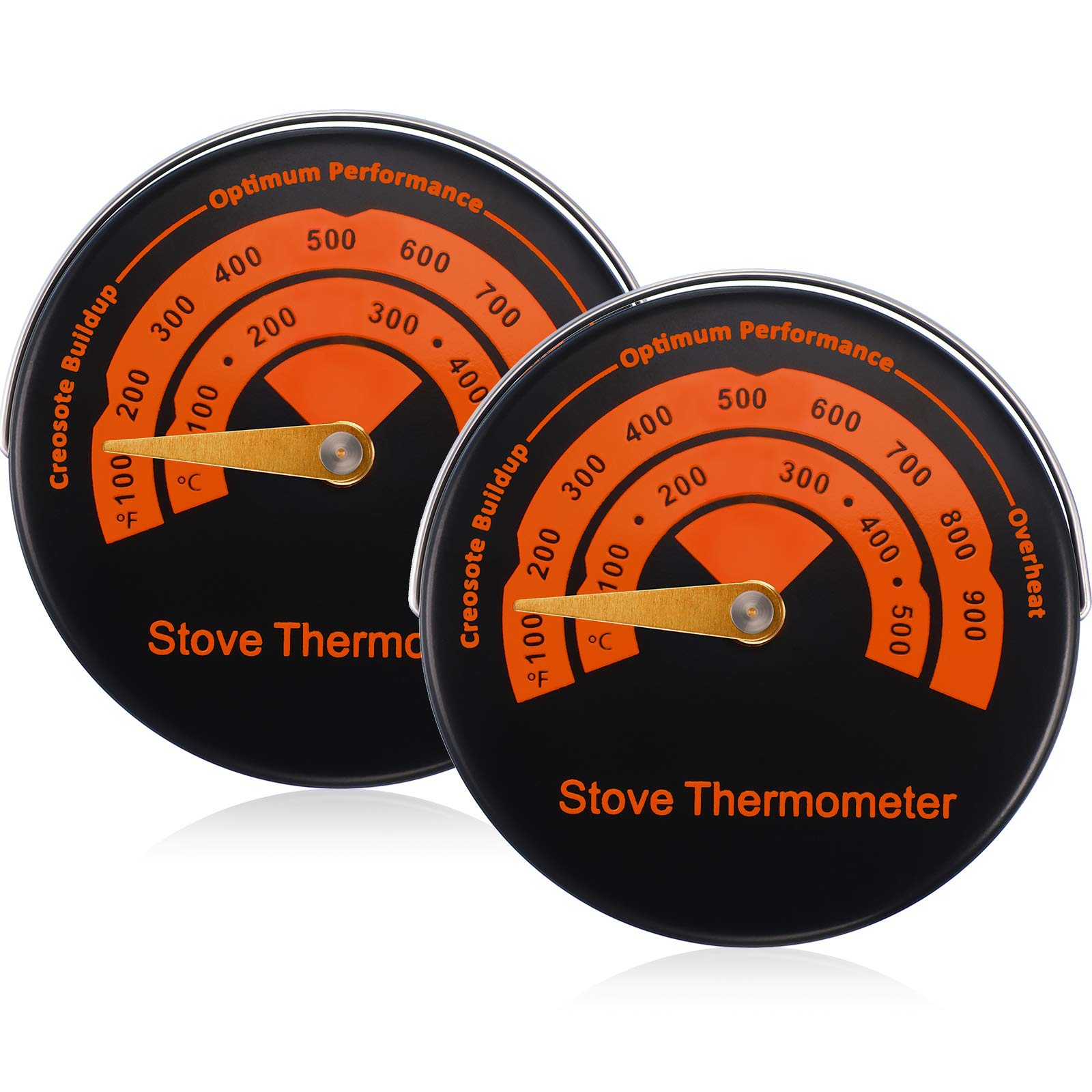 Magnetic Stove Thermometer Wood Burner Top Thermometer Stove Temperature Meter Stove Flue Pipe Thermometer Fireplace Accessories for Avoiding Stove Fan Damaged by Overheating (2 Pieces)