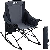 Portal Camping Rocking Chair Outdoors Folding Portable Rocker with Cup Holder Side Pocket Carry Bag, Support 350LBS, Black