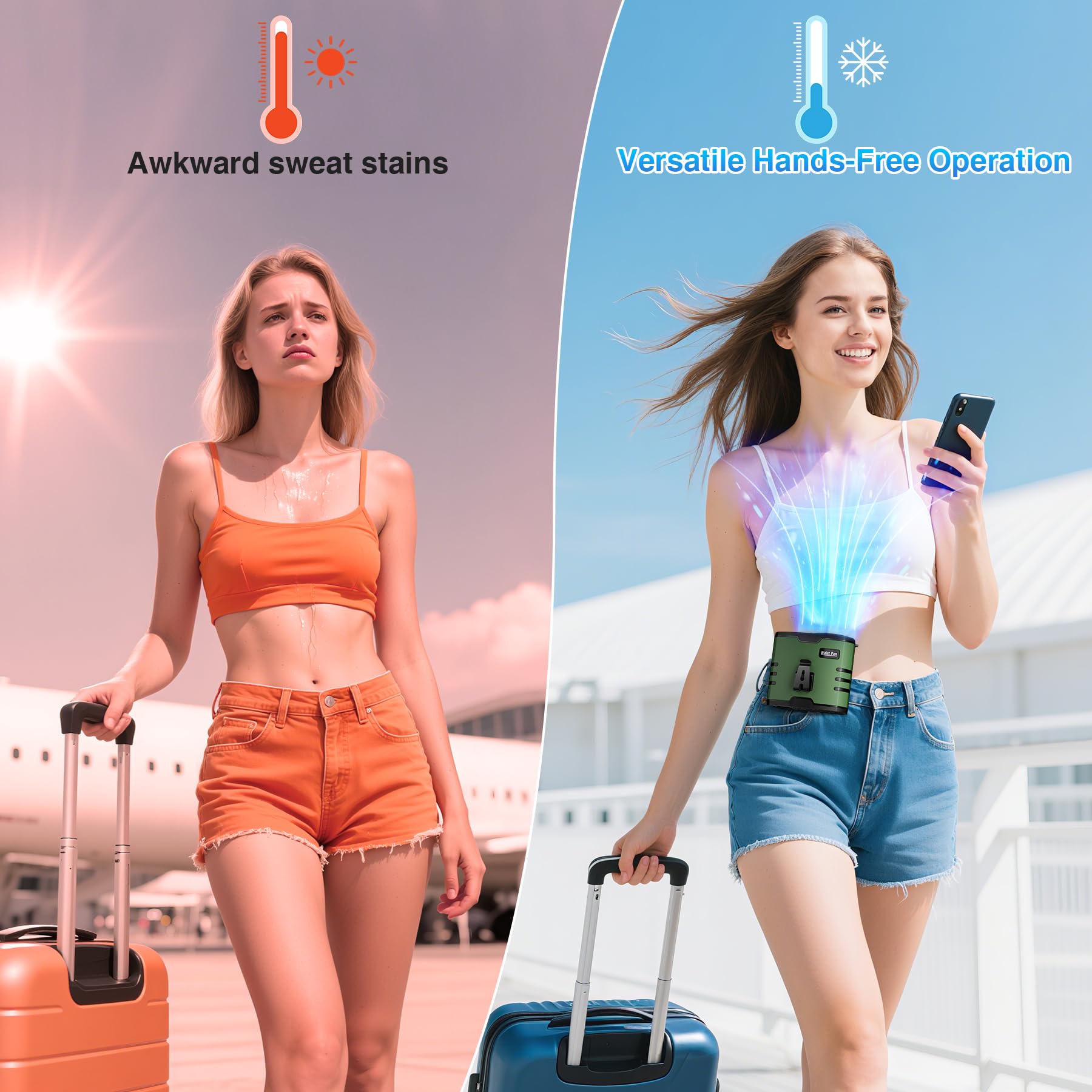Portable Waist Fan - 10-Speed 26.57ft/s with Clip, Neck Belt Shirt Fan with LED Display & SOS Flashlight, 10000mAh 35H Runtime 10000RPM Cooling Personal for Outdoor, travel, Camping,Farm,Green