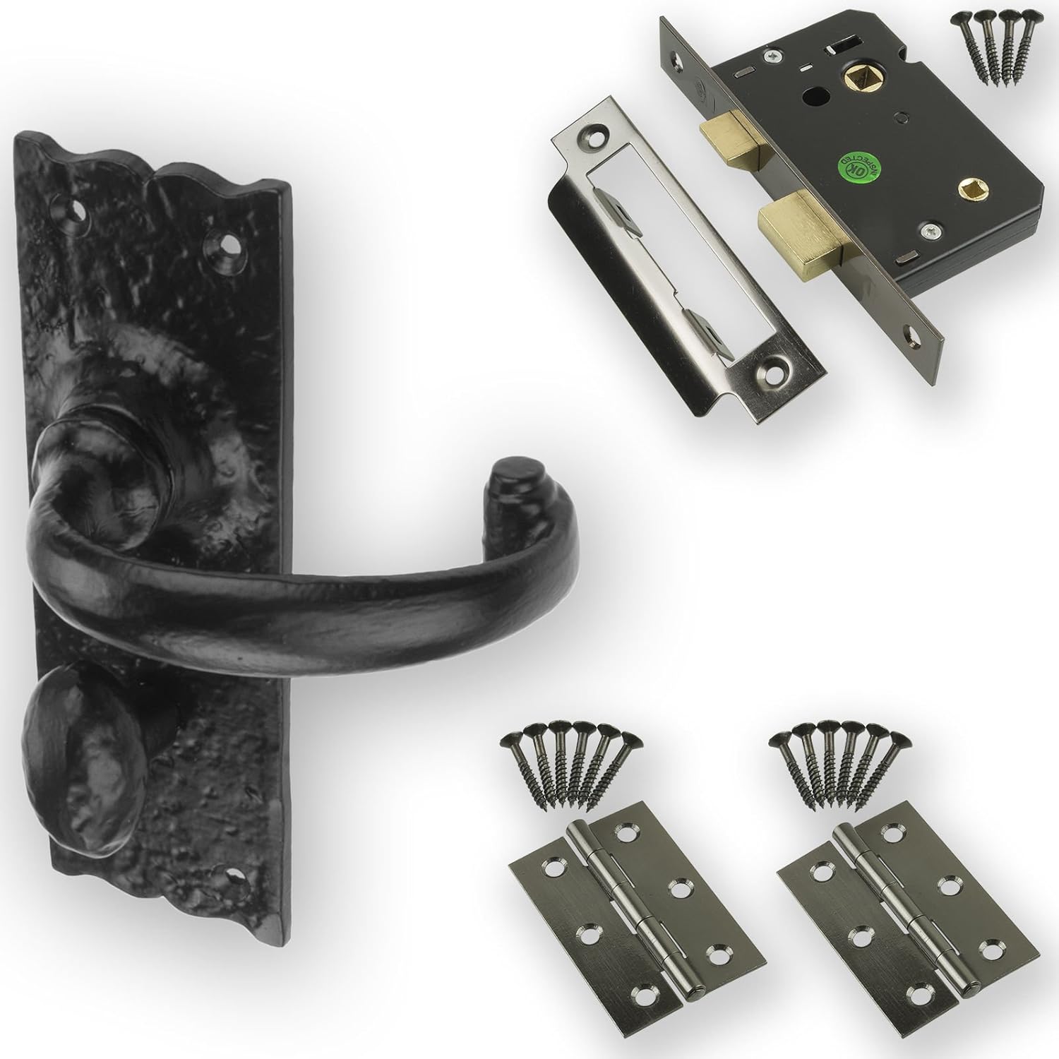 Black Cast Iron Antique Door Handle Sets Packs Bathroom, Lever Latch Or