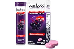 Sambucol Black Elderberry Effervescent Tablets - Elderberry with Zinc and Vitamin C for Adults, Elderberry Dissolving Tablets, Berries - 15 Count