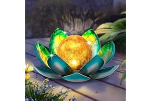 AIINY Solar Light Outdoor(2Pack), Art Crackle Globe Glass Lotus Decoration, Solar LED Waterproof Blue Metal Flower Lights for Patio,Lawn,Walkway,Tabletop