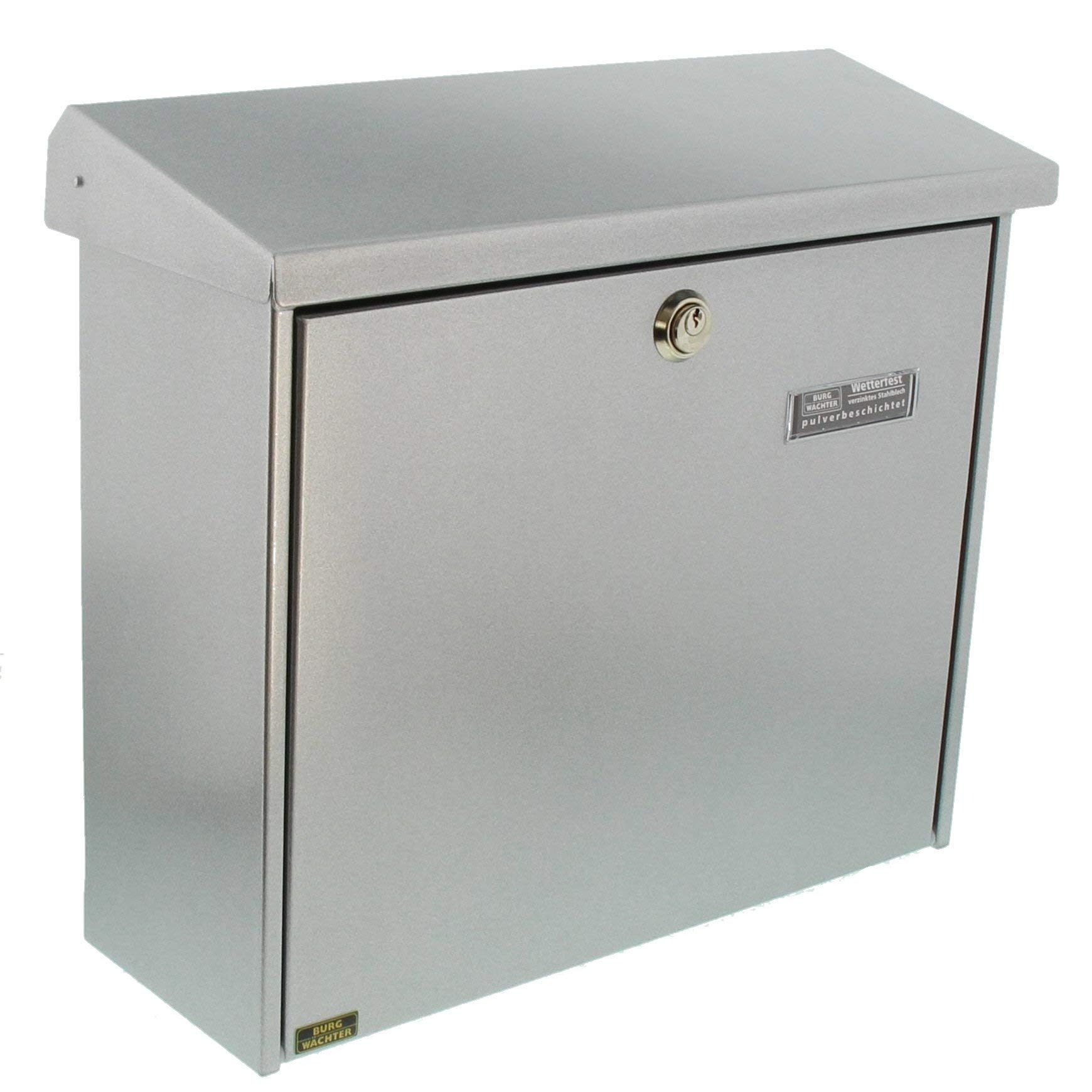BURG-WÄCHTER Letterbox with Hinged Rain Canopy, A4 Throw-in Format, EU Norm EN 13724, Galvanized Steel, Comfort 913 Si, Silver