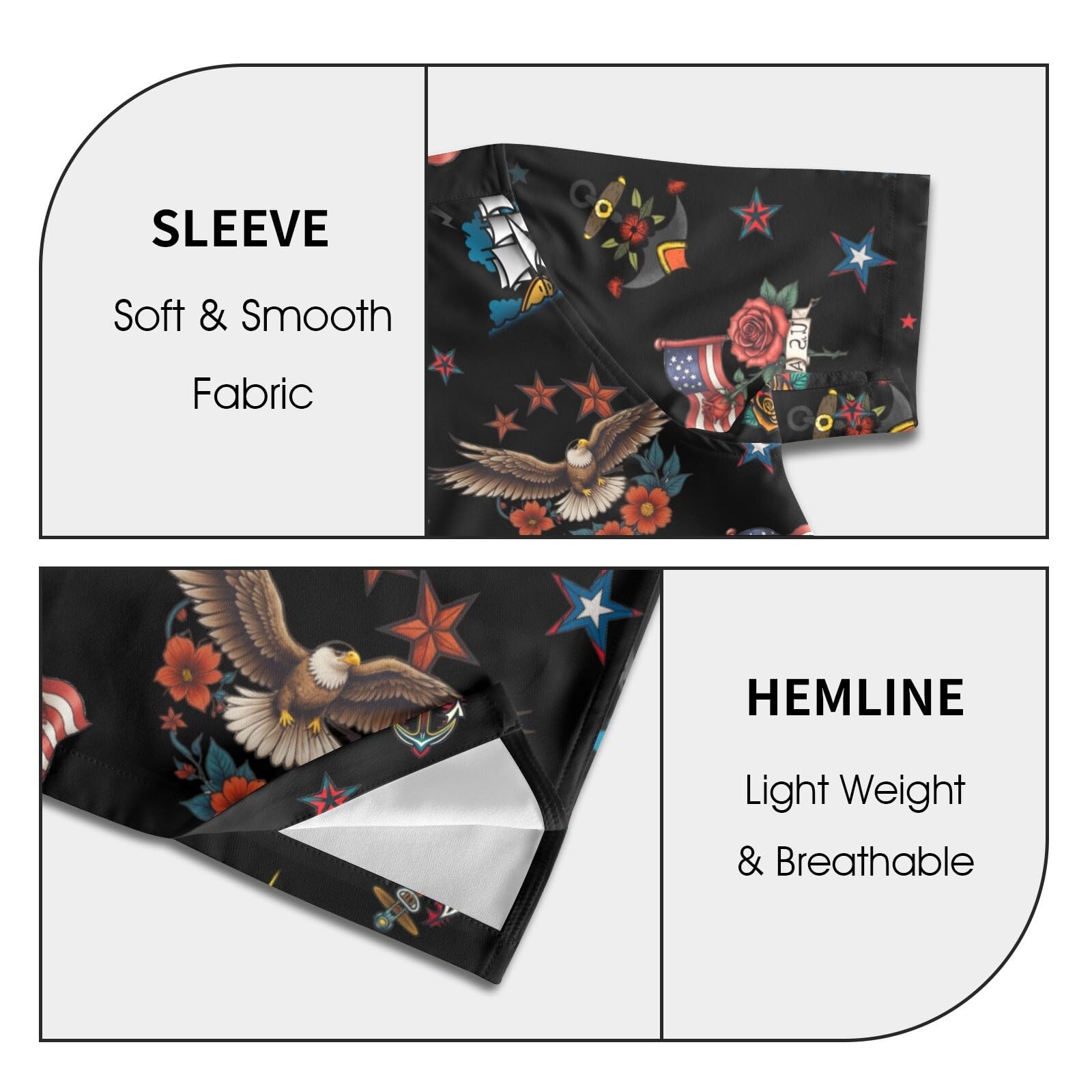 HUGLAZY American Flag Eagle Hawaiian Shirts Short