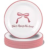Pandecor 50pcs She's Tying The Knot 7 inches Paper Plates Bridal Shower Party Supplies,Pink Bow Bachelorette Themed Party Decorations (50 pieces plates)