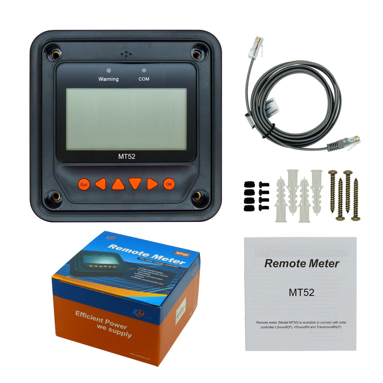 EPEVER Remote Meter MT50 for MPPT Solar Charge Controller 10A/20A/30A/40A with LCD Display Suitable Tracer-AN/BN Series and LS-B(P), VS-BN, Tracer-BN , Monitoring and Setting Parameters(MT50)