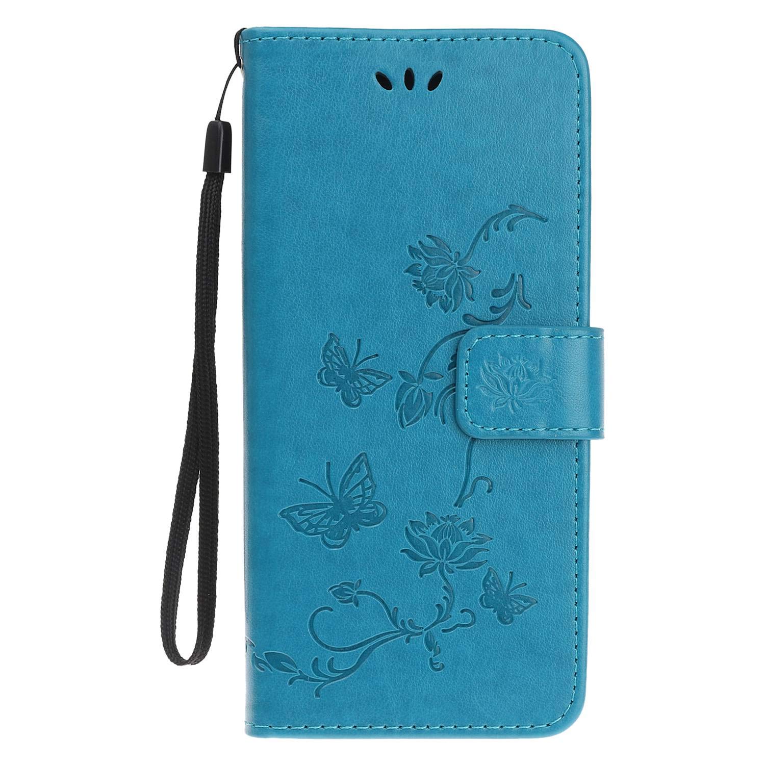 Reevermap Samsung Galaxy A20E Case Flip Cover Premium PU Leather Wallet Lotus Butterfly Embossed Magnet Closure Card Slot Holder Stand Silicone Bumper Shockproof Case for Samsung Galaxy A20E Blue