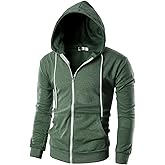 Ohoo Men's Zip Up Hoodie Lightweight Sweatshirt Full Zip Hooded Jacket