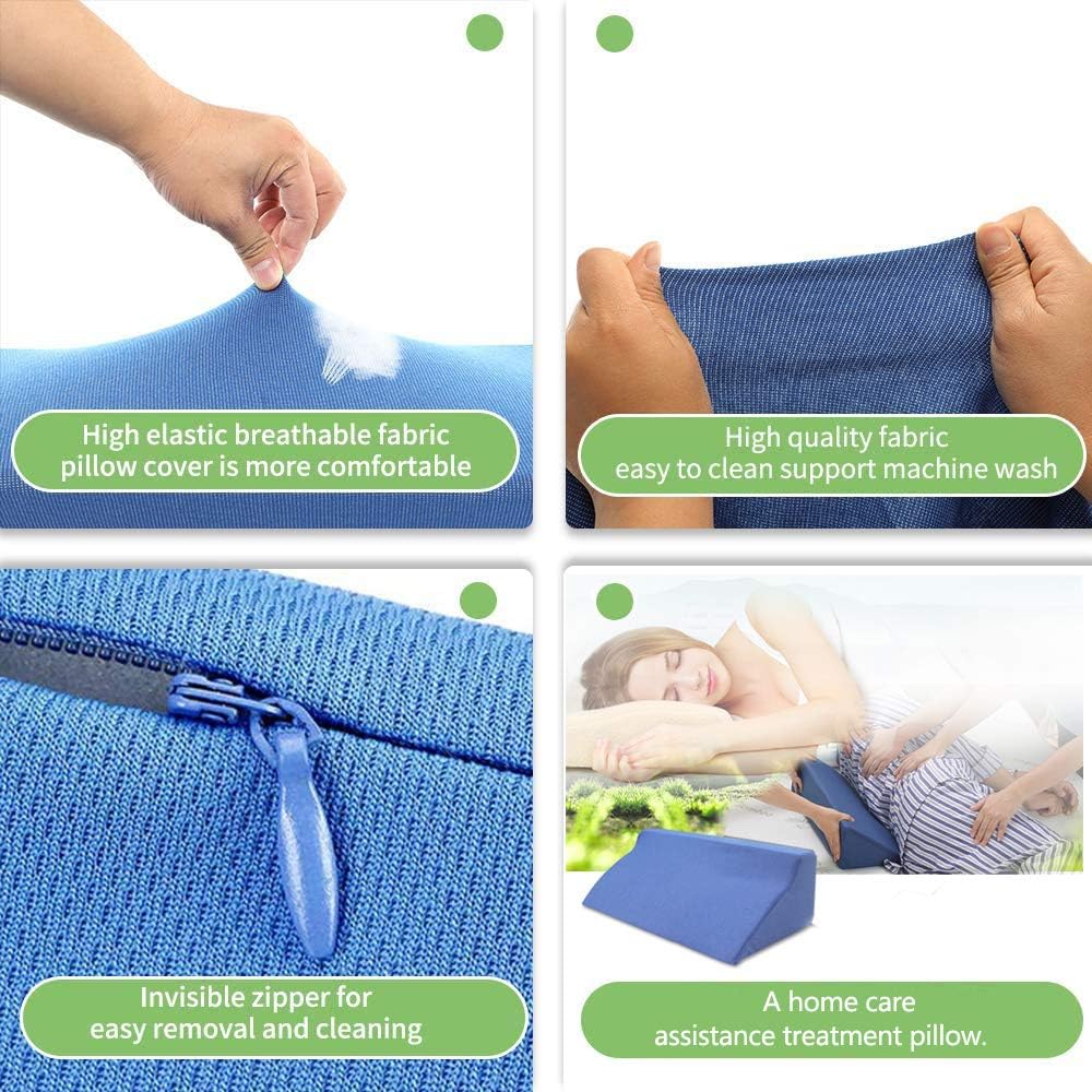 Fanwer Bed Wedge Pillow for Sleeping Body Position Wedges Back Positioning Elevation Pillows Blue Pray Case Pregnancy Bedroom Eevated Body Alignment Ankle Support Pillow Leg Bolster: Home & Kitchen