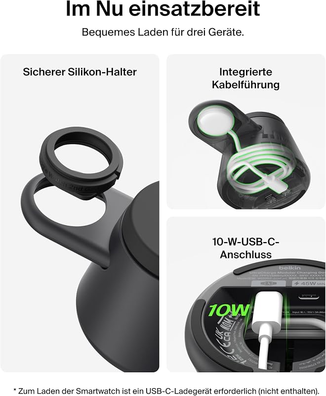 UltraCharge 3-in-1 Induktive Ladestation mit Qi2, 25W – Schwarz