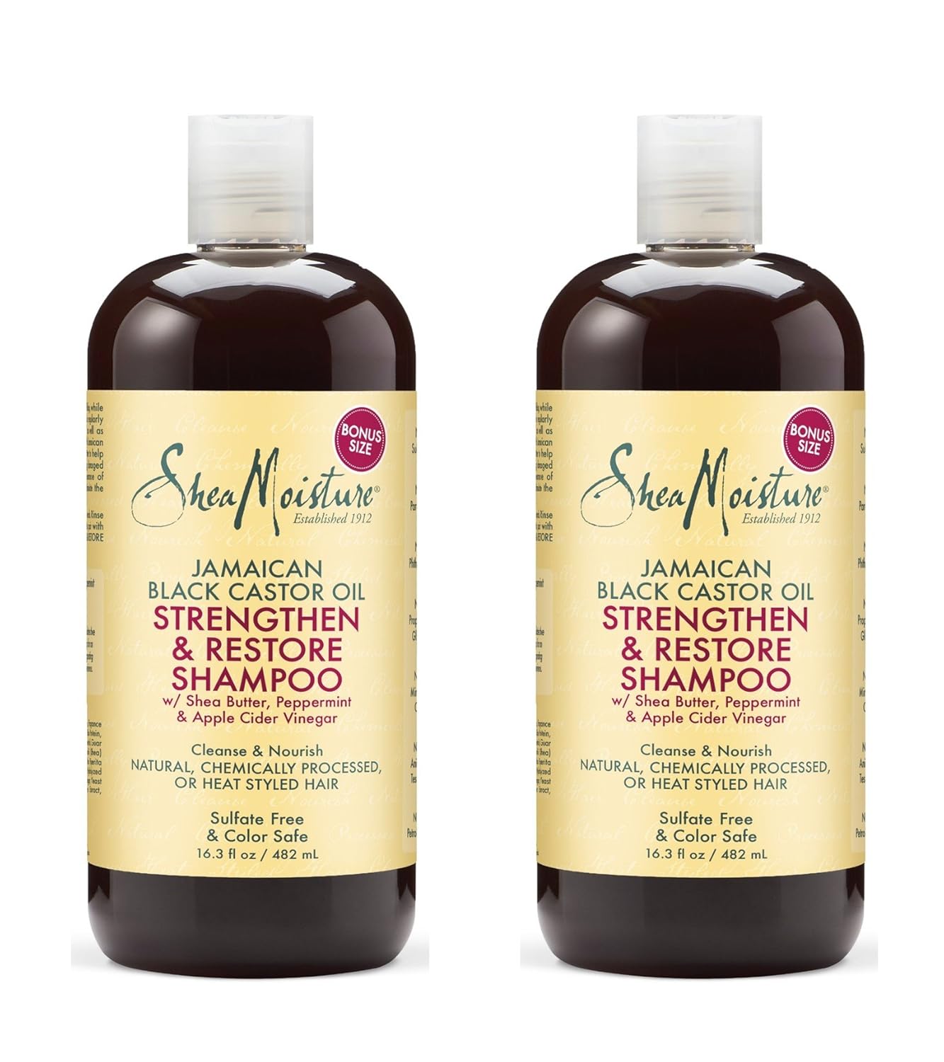 Shea Moisture Jamaican Black Castor Oil Strengthen & Restore Shampoo w/ Shea Butter, Peppermint, & Apple Cider Vinegar 16.3 fl oz. (482ml) (2 Pack)