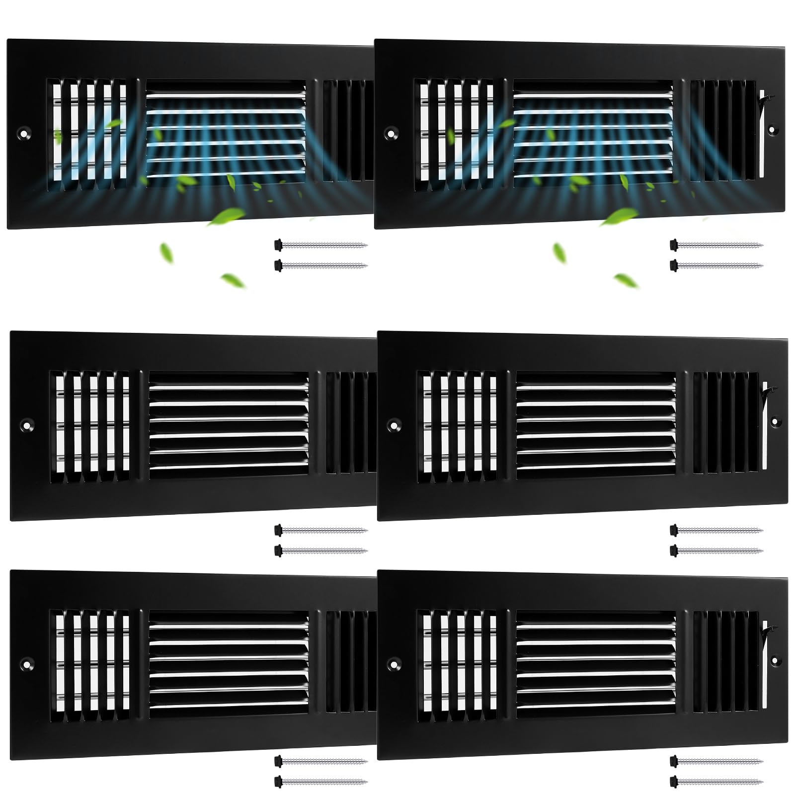 Photo 1 of Datanly 6 Pcs Black 12 x 4 Inch Interior Size Air Ceiling Vent Covers 3 Way Sidewall Wall Ceiling Register Air Conditioner Vent Covers Solid Steel HVAC Accessories for Home, Bathroom, Office, Toilet