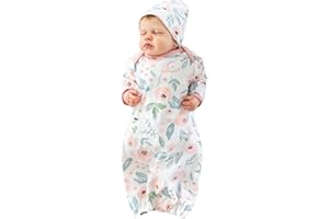 Baby Be Mine Newborn Gown and Hat Set Layette Romper Coming Home Outfit (Newborn, Ivy)