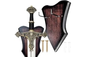 1PCS Medium Brown Sword Plaque, Wall Mount Vertical Display Holder Adjustable Sword Stand for Medieval Bow Sword Dagger Axe