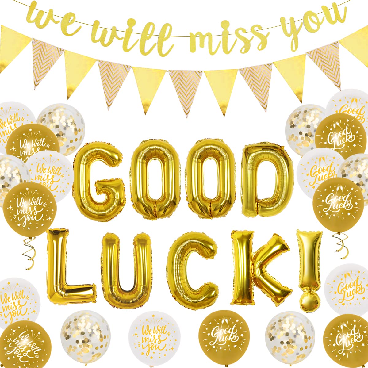 Kreatwow We Will Miss You Decorations Leaving Decorations Gold We Will Miss You Banner Good Luck Balloons for Retirement Sorry Your Leaving Decor for Colleagues Graduation Going Away Farewell Party