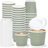 Whaline 100Pcs Sage Green Disposable Espresso Cups with Lids 4oz Solid Green Paper Cups Corrugated Ripple Wall Insulated Hot Cups for Home Office Party Supplies