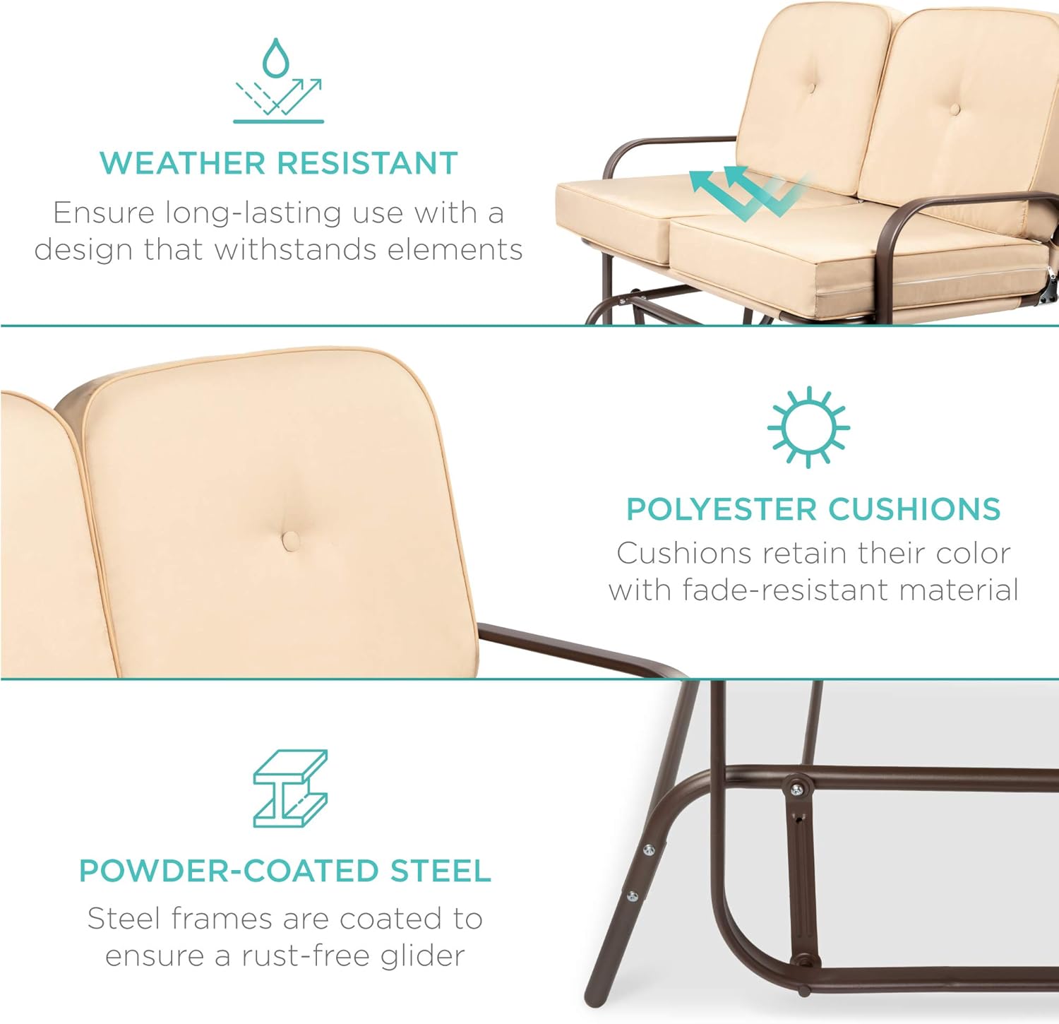 Best Choice Products 2-Person Outdoor Glider Bench Loveseat Rocking Chair for Patio, Garden, Yard, Porch w/Armrest, UV- and Water-Resistant Cushions - Beige : Garden & Outdoor
