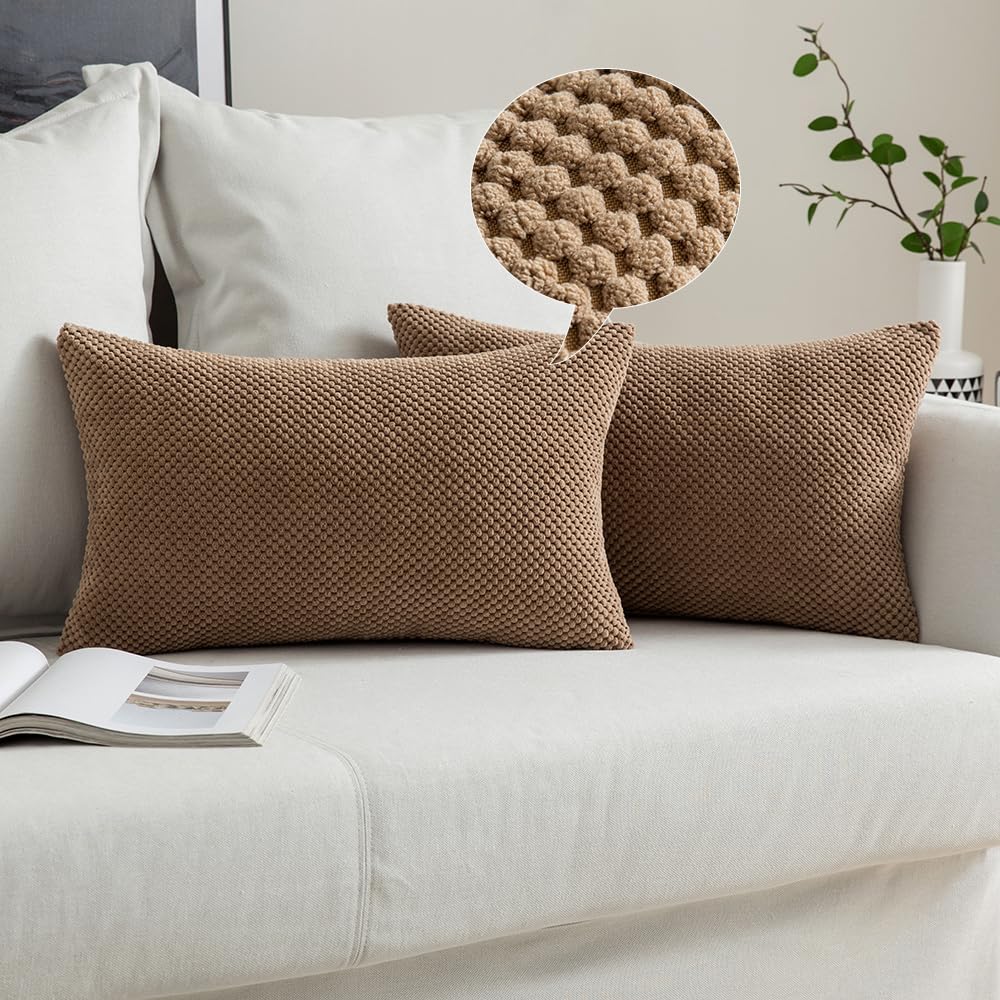 MIULEE Corduroy Cushion Cover Fabric Granule Throw Pillow Case Square Solid Home for Sofa Chair Couch Bedroom Decorative Pillowcases with Invisible Zipper 2 Pieces Brown 40x60cm 16x24 Inch