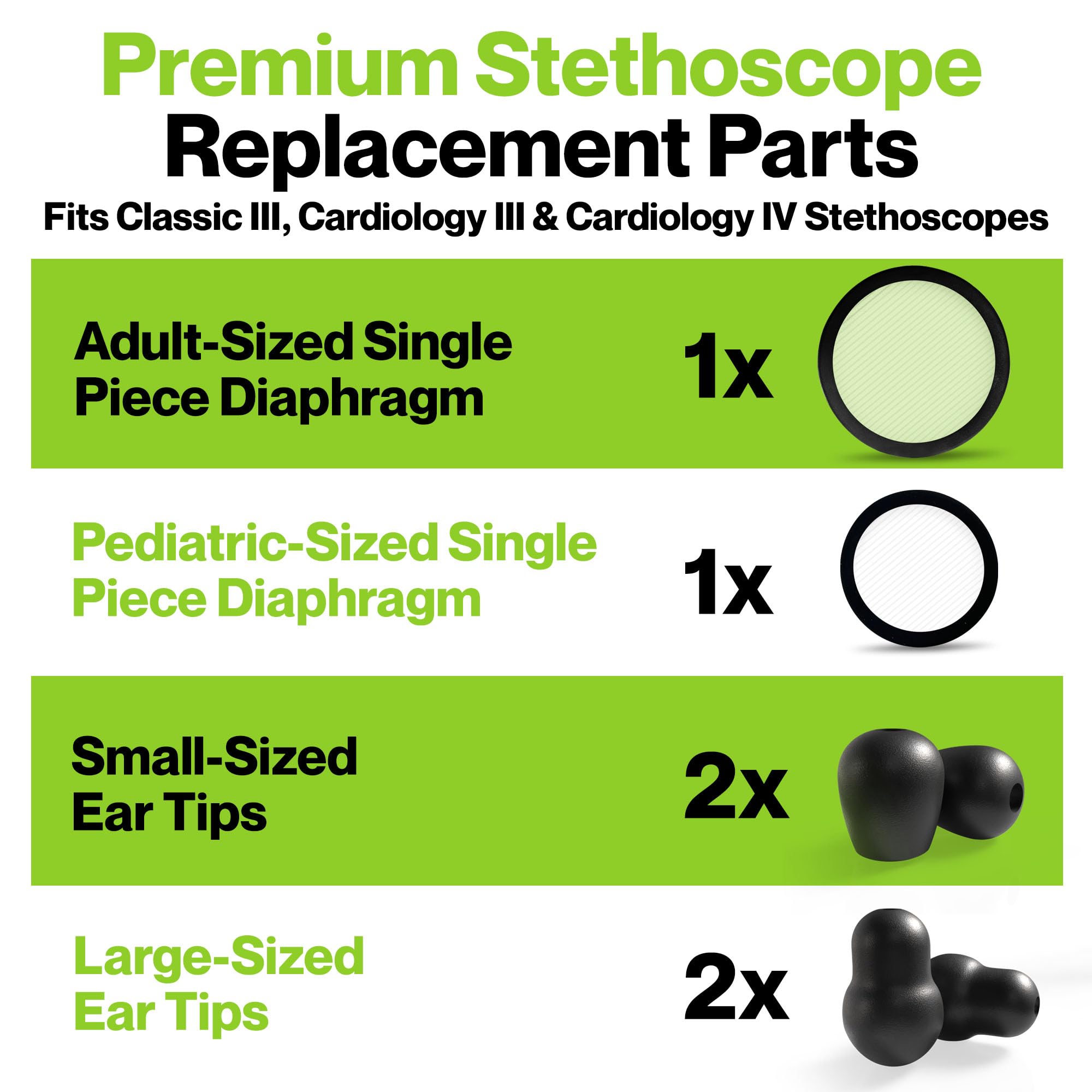 Durabasics Classic 3, Cardiology 3 & Cardiology 4 Accessories Kit for Littmann Stethoscope Replacement Parts & Littmann Stethoscope Parts - Fits Classic III, Cardiology III & IV - Black