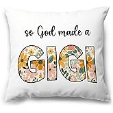 MNASAIOO Gigi Grandma Gifts Decorative Throw Pillow Covers, So God Made A Gigi Gifts for Grandma Mother's Day Christmas Birthday, Black Floral Pillow Cases Decor for Bed Couch Bedroom 18x18in