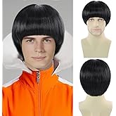 Guree Hair Black Mushroom Wig for Men Women Unisex Synthetic 60s Bowl Cut Wig with Bangs for Daily Anime Movie Characters Costume Halloween Cosplay Party (Black)