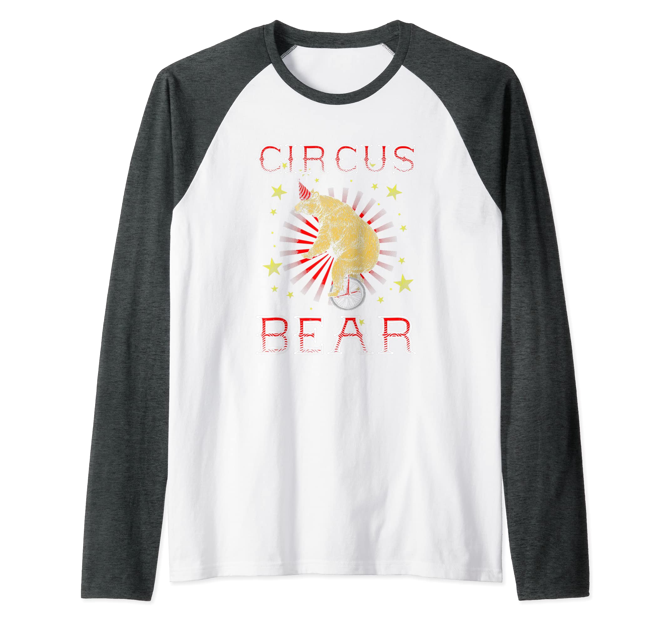 Funny Circus Bear Carnival Unicycling Trained Bear Animal Raglan Baseball Tee