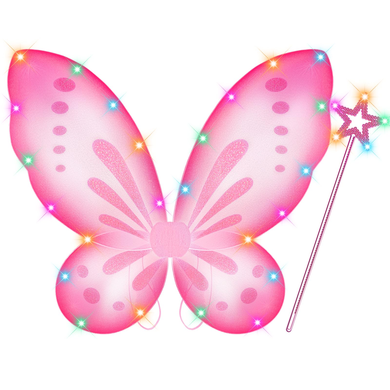 Photo 1 of DUDUCOFU Girls Fairy Butterfly Wings with LED Light, Fairy Wings Light Up Star Wands for Girls Kids Women Halloween Dress Up (Pink)