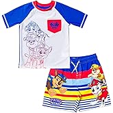 Paw Patrol UPF 50+ Rash Guard Swim Trunks Outfit Set Toddler to Little Kid Sizes (2T - 7)