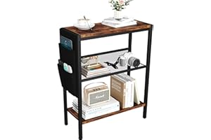 Yusong Small Narrow Side Table for Small Spaces, Slim End Table with Storage Bag, Sofa Snack Table with Adjustable Metal Mesh
