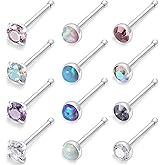 Kridzisw 18G 20G 22G Nose Rings Studs 316L Surgical Steel Straight Screw L Shaped Nose Studs for Women Men CZ Opal Size 1.5mm 2mm 2.5mm 3mm