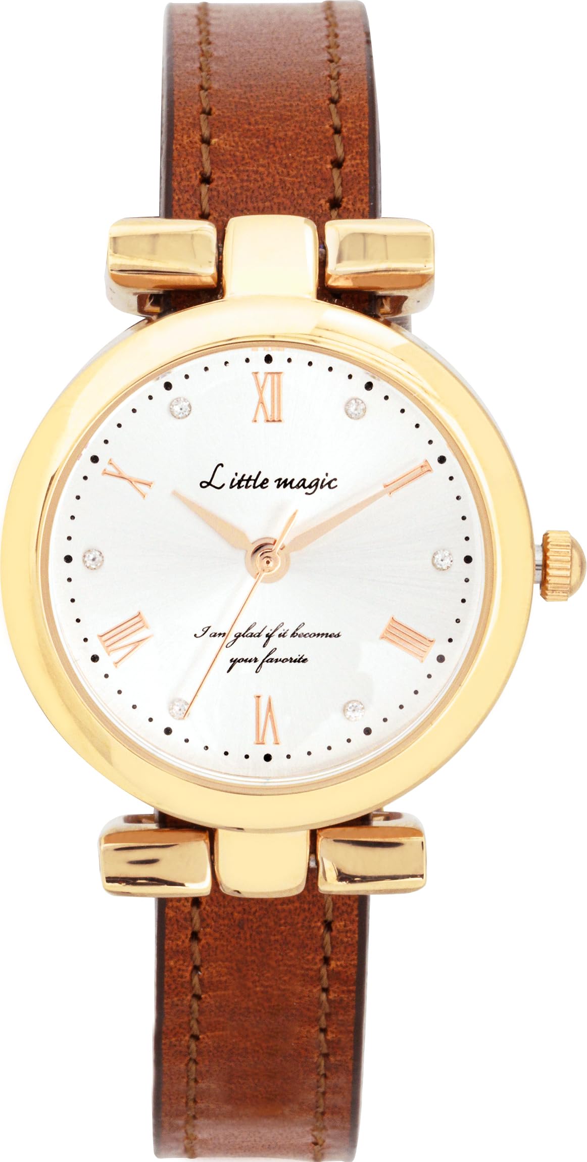 Little Magic(リトルマジック) Women's Watch, Lightweight, Waterproof, Gold, Zirconia, Dress-Up, Genuine Leather, Leather Strap, Pastel, Antique Color, Made in Japan, Quartz, Metal Allergies