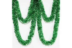 BLUKEY 25 ft Long Roll Green Tinsel Twist Garland, Shiny Metallic Foil Decorations for Parade Floats, Halloween, Christmas Eve, New Year Parties (4" x 25' roll, Green)