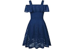 VIRIBER Girls Floral Lace Dress Christmas Bridesmaid Vintage Formal Cocktail Party Swallowtail Swing Dresses 7-14 Years