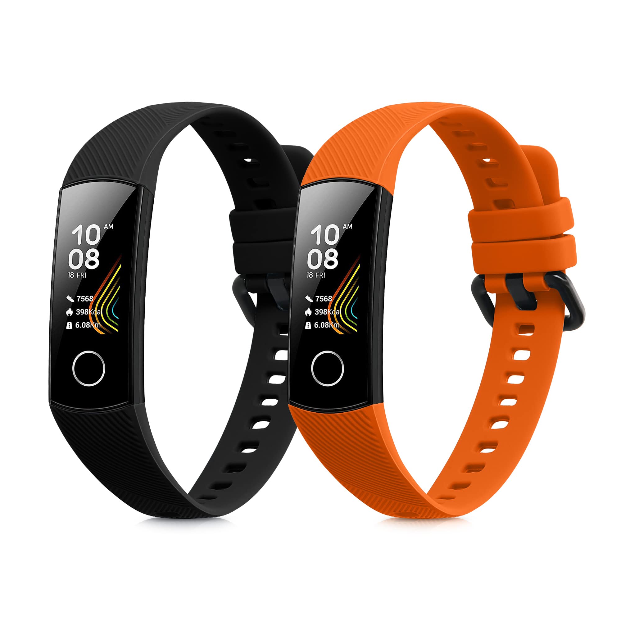 kwmobile 2x Straps for HONOR Band 5 / Band 4 Watch Strap - Silicone Replacement Watch Strap Set - Replacement Bands Black/Orange