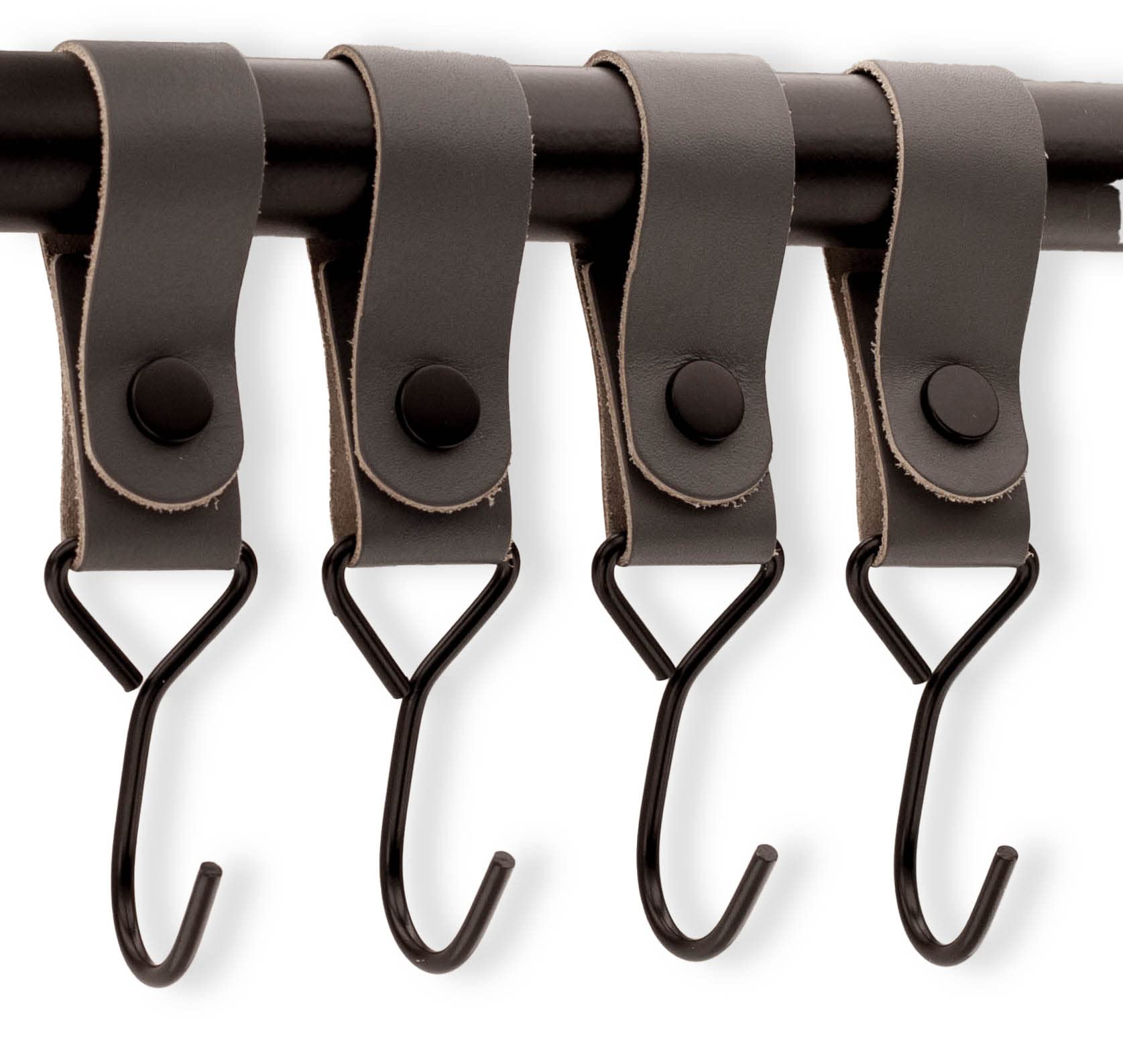Brute Strength - Multifunctional Hook with Leather Loop - Grey - 4 x - Coat Hooks Camping Hooks Leather