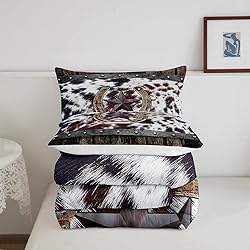 Brown Cowhide Bedding Set For Men Queen,Rustic