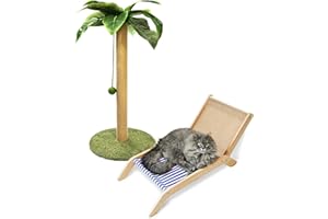 PETKARAY Cat Scratching Post with Cat Beach Chair, 36" Tall Palm Tree Cat Scratching Post, Large Sisal Cat Scratcher for Indoor Kittens