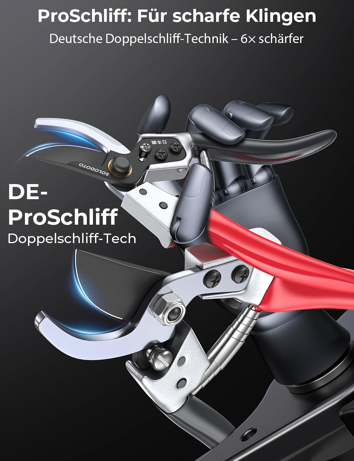 SOLODOTO Profi Gartenschere – 6× schärfer, Japanischer SK5-Kohlenstoffstahl, Bypass-Schneide, 25 mm Schnittdurchmesser, für trockenes, frisches Holz, Profi Rosenschere, Pflanzenschere 2