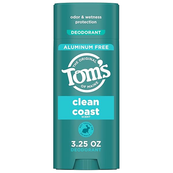 TOM’S OF MAINE CLEAN COAST ALUMINUM FREE NATURAL DEODORANT FOR WOMEN & MEN | GOES ON CLEAR | ODOR & WETNESS PROTECTION | NATURALLY DERIVED AND MOISTURE-LOCKING INGREDIENTS | 3.25 OZ