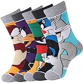 SIDIMELO 5 Pairs Funny Socks-Classic Cartoon Character Patterned Dress Socks for Adults Teens,Size 9-12