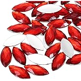 MECCANIXITY 50 Pcs Acrylic Horse Eye Gems, Red Rhinestones 20x9mm Flat Back Gems Flat Back Crystal Rhinestones Bulk Gems for Crafting Rhinestones for Clothes Crafting Bedazzling Nails