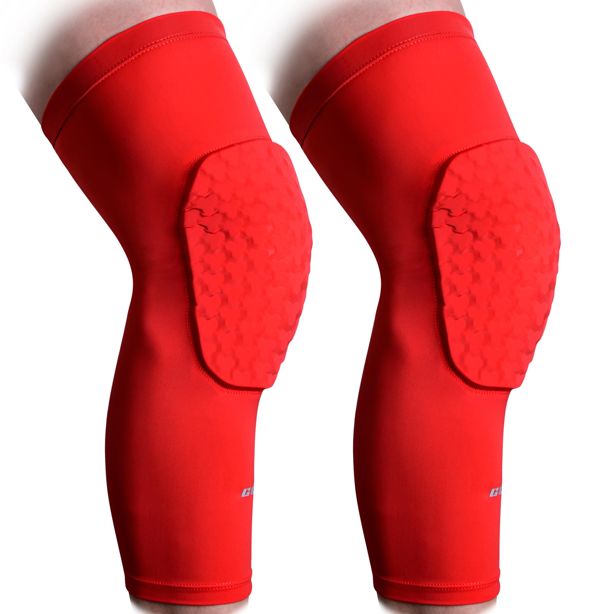 Photo 1 of COOLOMG Basketball Knee Pads Compression Leg Sleeves for Volleyball Football Weightlifting Red S